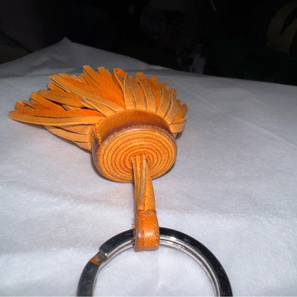 Hermès AUTHENTIC Carmen Leather Yellow Orange Fringe Key Ring Bag Charm - Picture 9 of 16